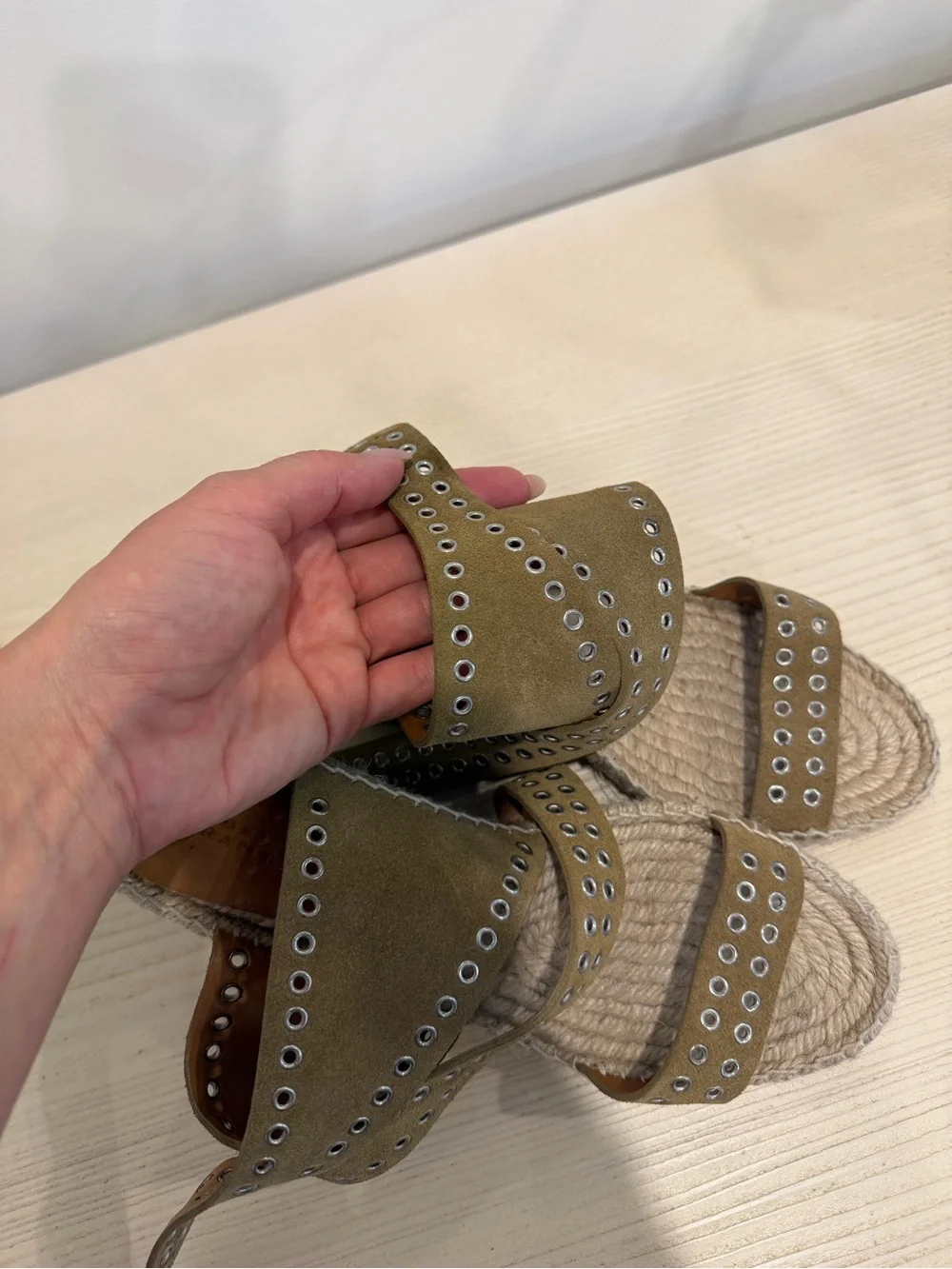 Isabel Marant beige Suede Eyelet Espadrille Sandals